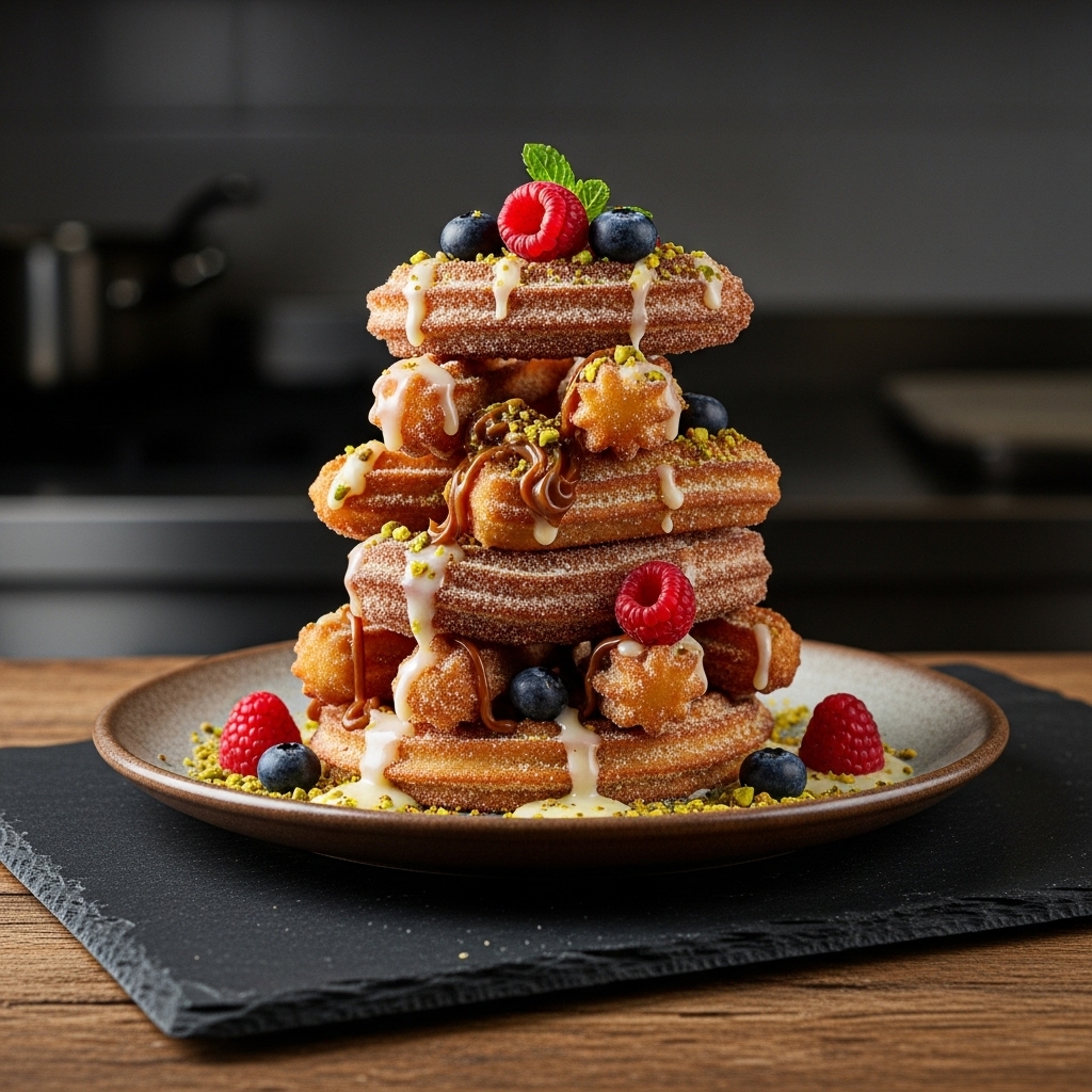 A Cinematic Fusion of Cultures: Tres Leches Churro Stack