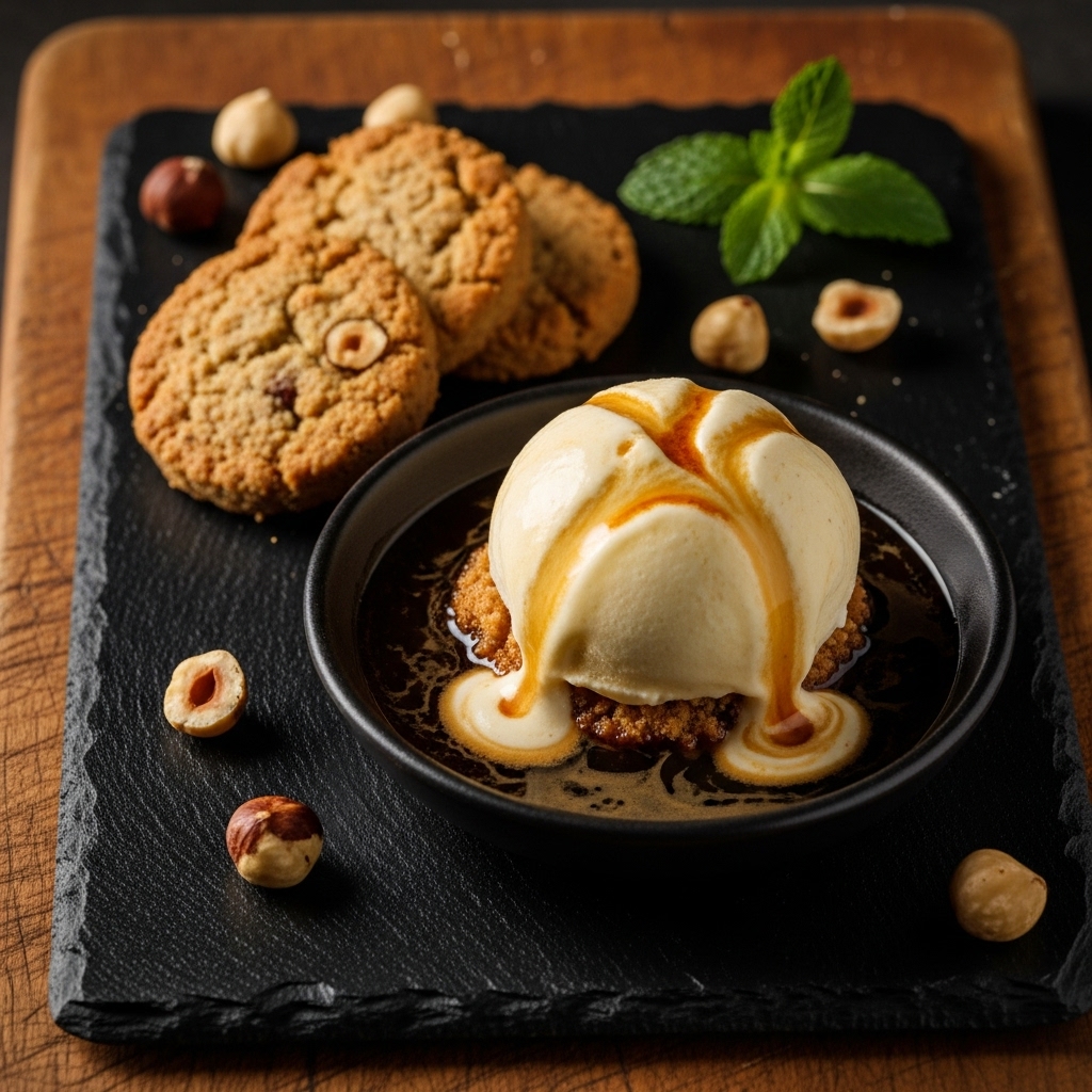 Amaretto Affogato with Gluten-Free Hazelnut Biscuits