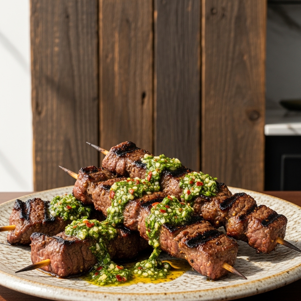 Argentinian Herbed Chimichurri-Spiced Grilled Beef Skewers (Paleo)