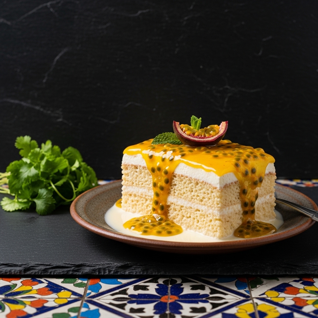 Aromatic Colombian Tres Leches Cake with Passion Fruit Glaze