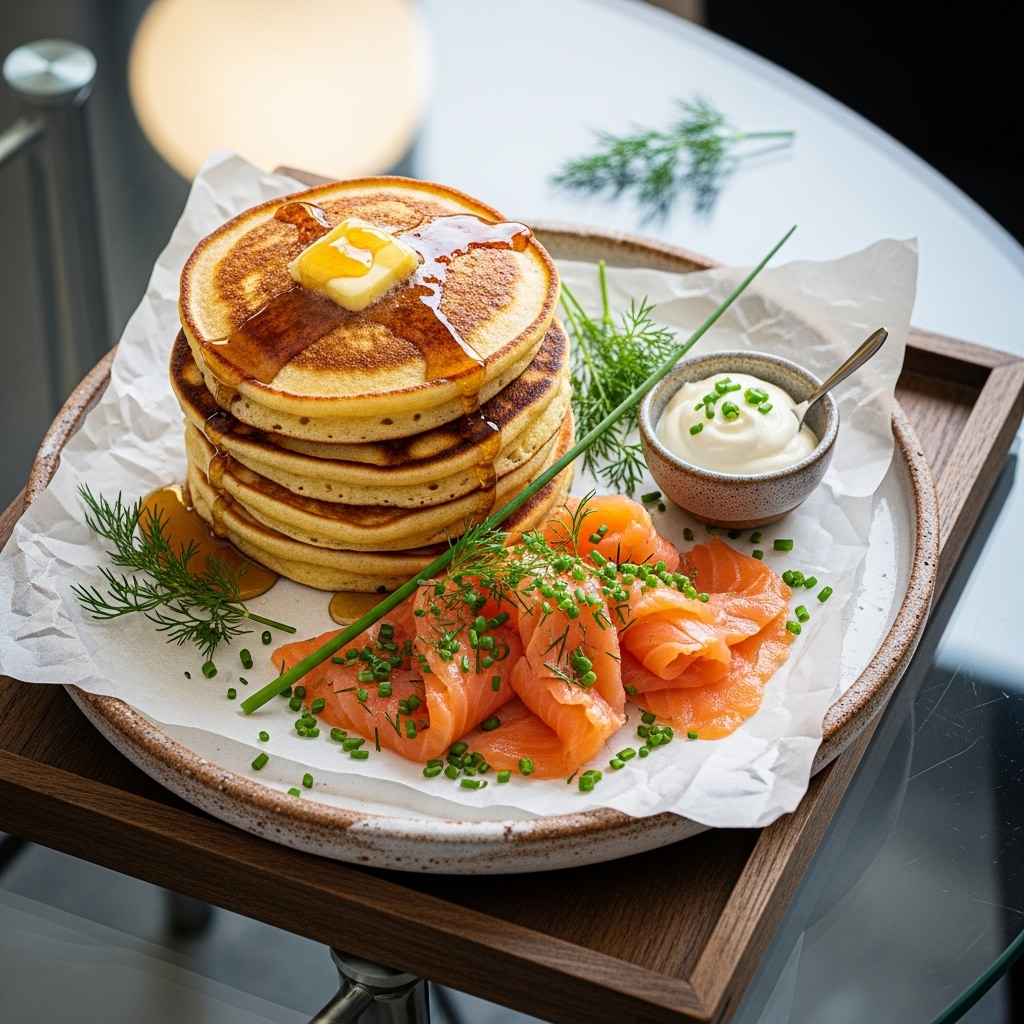 “Aromatic Dutch Brunch Delight: Mouthwatering Pancakes and Smoked Salmon”
