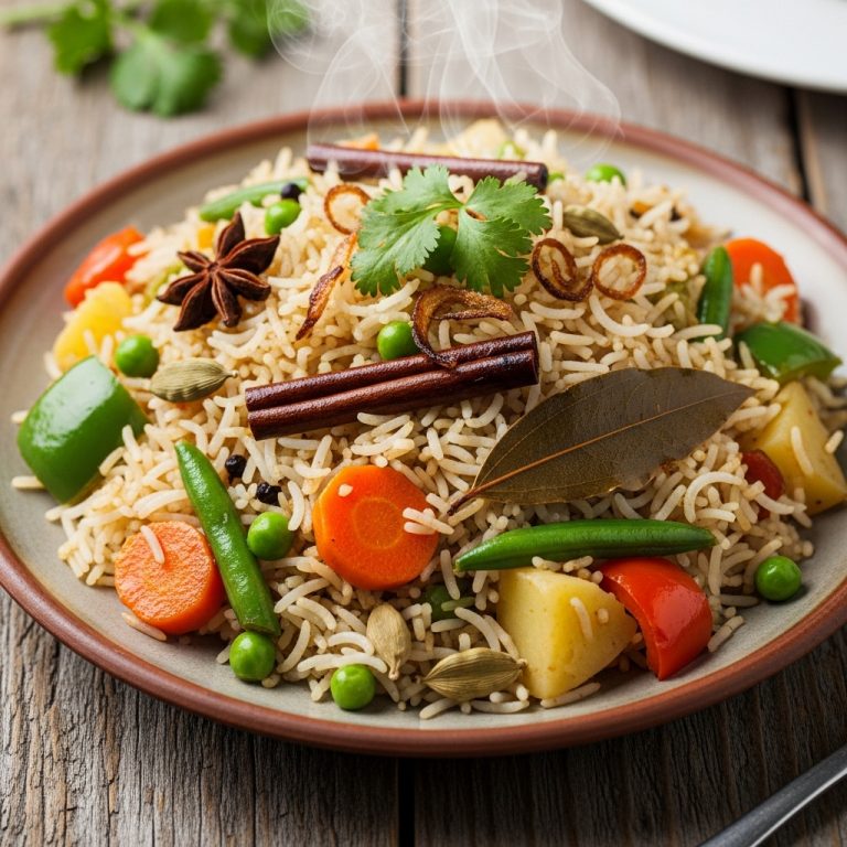 “Aromatic Pakistani Vegetarian Pulao with Mixed Seasonal Vegetables”
