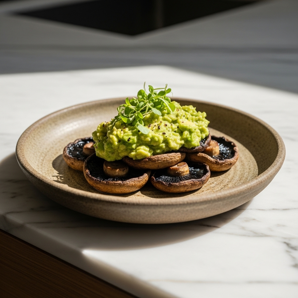 Australian Avocado Smashed Eggs on Toast with Grilled Tomatoes and Mushrooms