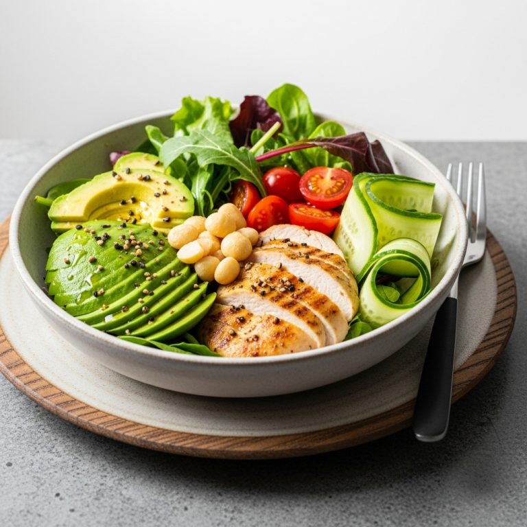 Australian Keto Lunch Salad Bowl with Grilled Chicken and Avocado