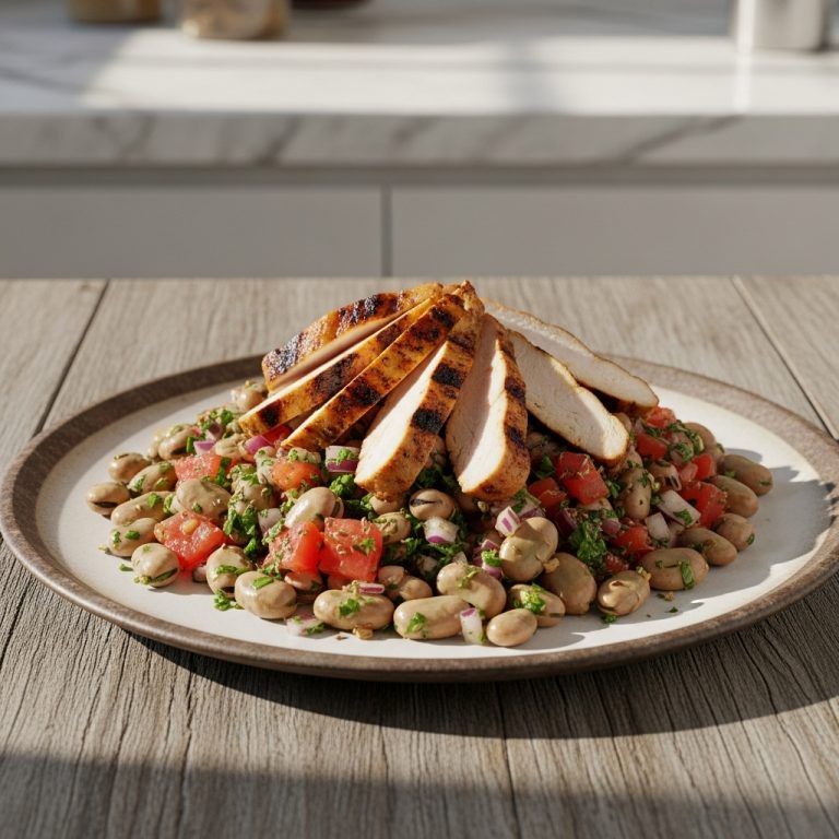 “Authentic Egyptian Fava Bean Salad with Grilled Chicken for Paleo Diet”