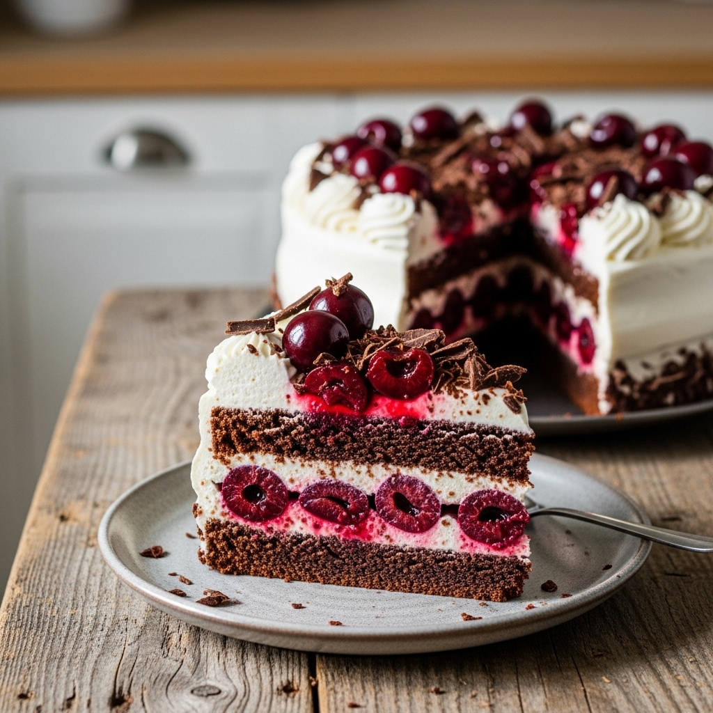 “Authentic German Paleo Black Forest Cake with Cherry Compote and Whipped Coconut Cream”