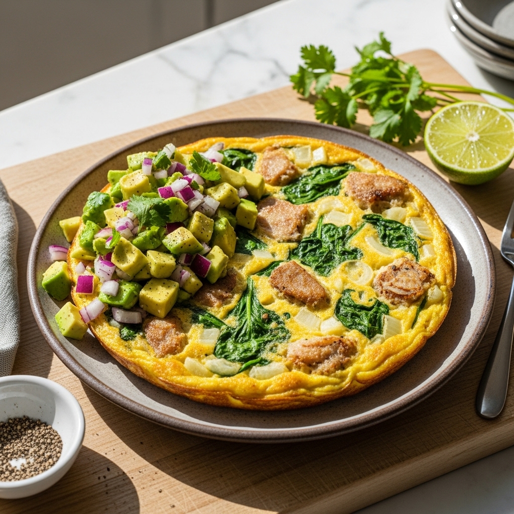 “Authentic Portuguese Brunch Delight: Keto-Friendly Bacalhau Frittata with Avocado Salsa”