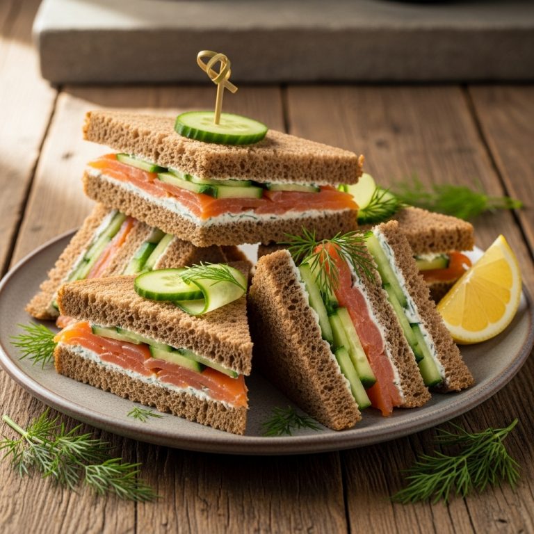 Authentic Scottish Smoked Salmon and Cucumber Sandwiches on Rye Bread with Dill Cream Cheese Spread