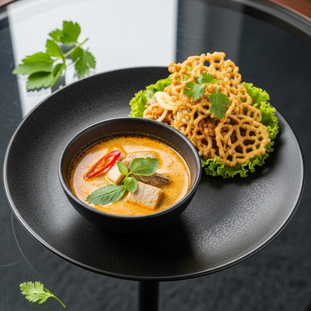 “Authentic Thai Gluten-Free Breakfast: Delightful Tom Kha Kai Soup & Crispy Banana Blossom Salad”