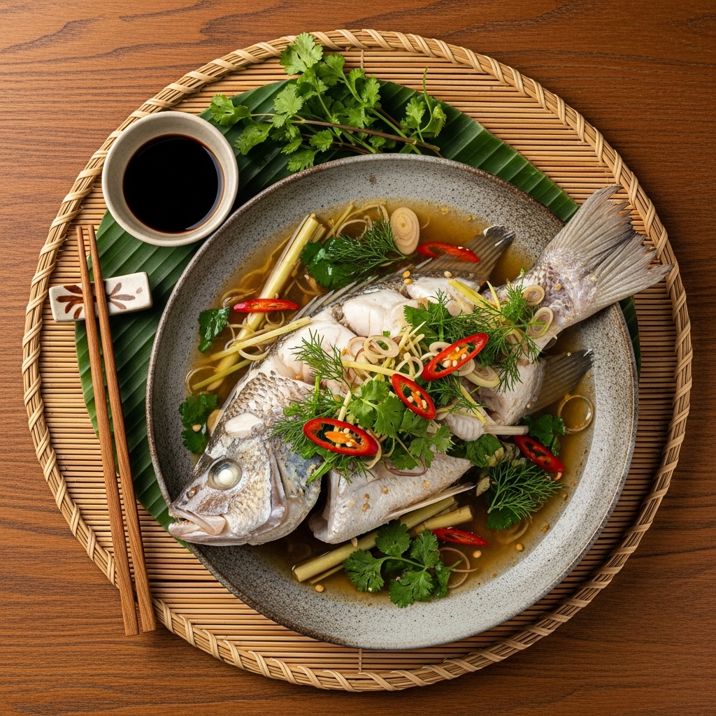Authentic Vietnamese Steamed Fish in Lemongrass Broth (Ca Hap Xao Muoi)