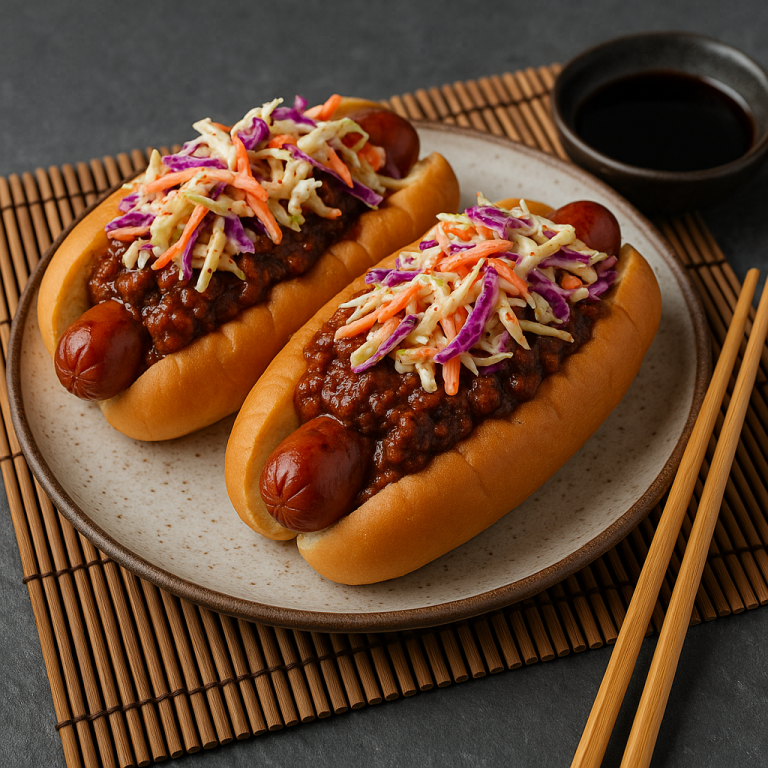 BBQ Smokehouse Chili Dogs with Spicy Slaw