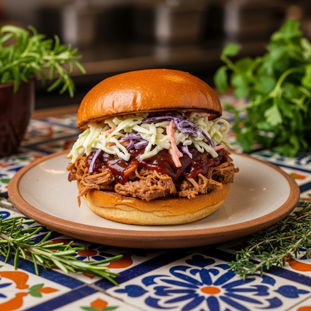 BBQ Smokehouse Dinner: Carolina Style Pulled Pork Sandwich