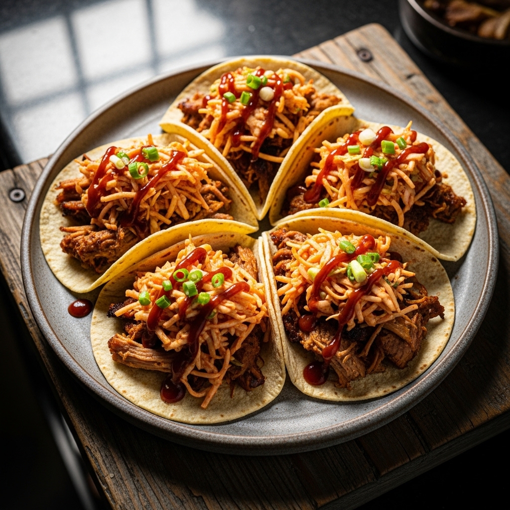 BBQ Smokehouse Lunch: Carolina Pulled Pork Tacos with Honey Sriracha Slaw