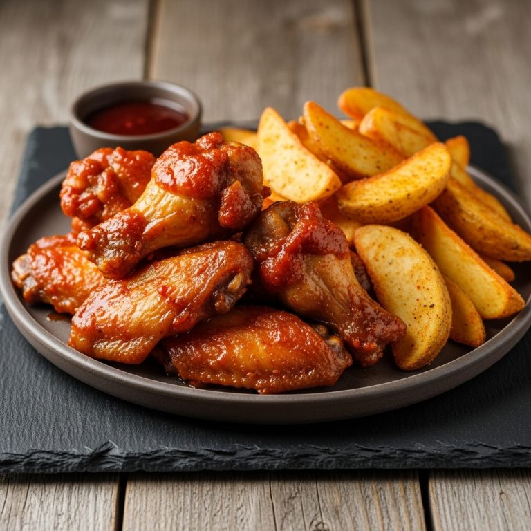 BBQ Smokehouse Lunch: Kickin’ Chicken Wings & Famous Potato Wedges