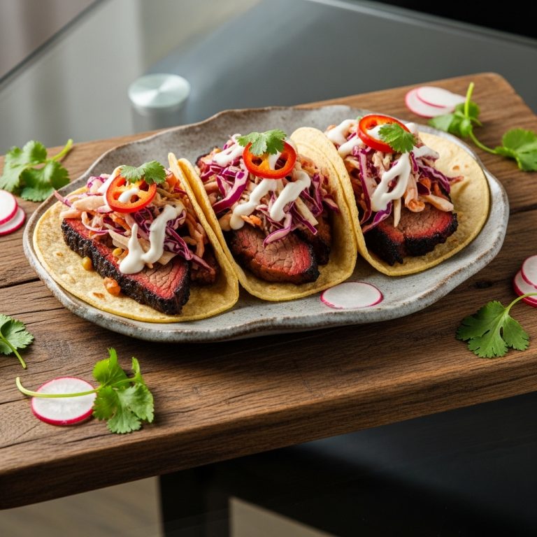 BBQ Smokehouse Lunch: Texas-Style Brisket Tacos with Chipotle Slaw
