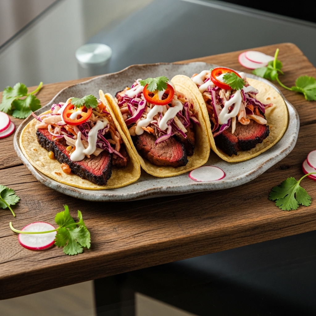 BBQ Smokehouse Lunch: Texas-Style Brisket Tacos with Chipotle Slaw