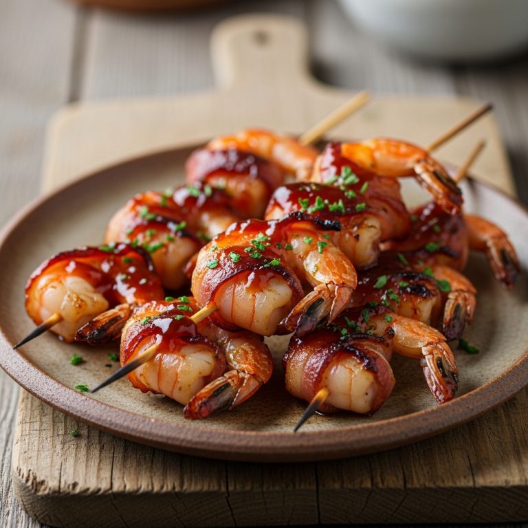 Blazin’ Bourbon BBQ Bacon Wrapped Shrimp Skewers