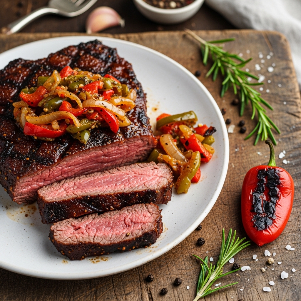 Bold Smokehouse BBQ Tri-Tip with Sizzling Pepper Onion Relish