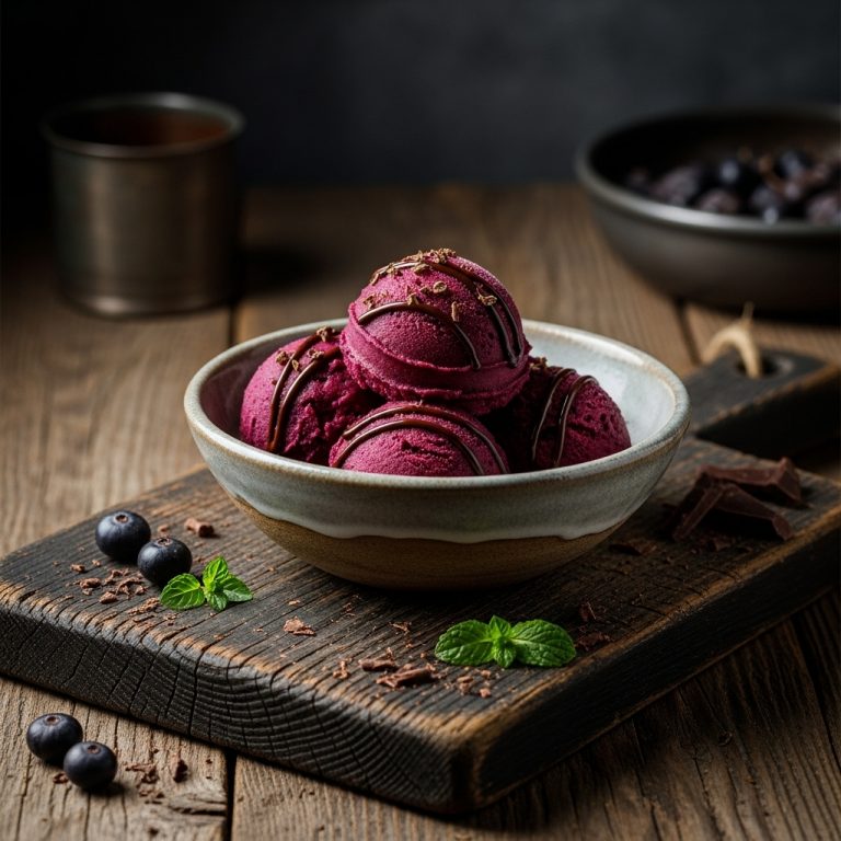 Brazilian Acai Berry Sorbet with Chocolate Drizzle