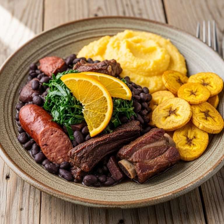Brazilian Gluten-Free Feijoada with Creamy Polenta and Crispy Plantains