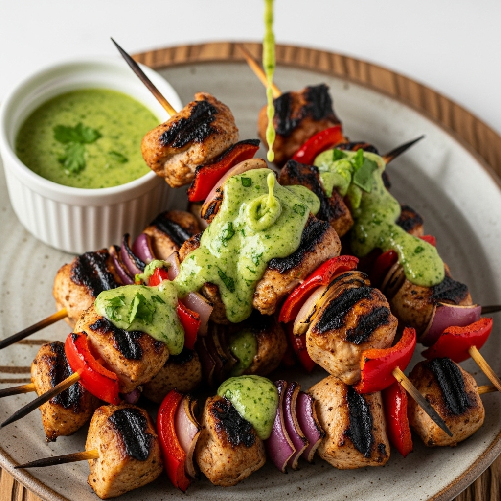 Brazilian Keto-Friendly Churrasco Chicken Skewers with Cilantro Lime Sauce