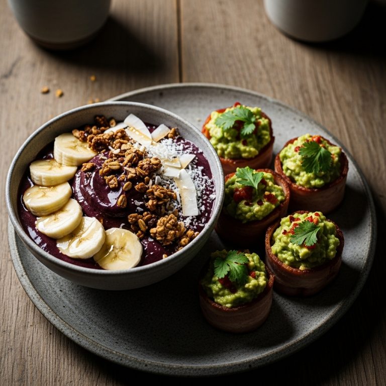 Brazilian Paleo Breakfast: Mouthwatering Acai Bowl & Guacamole-stuffed Bacon Boats Recipe
