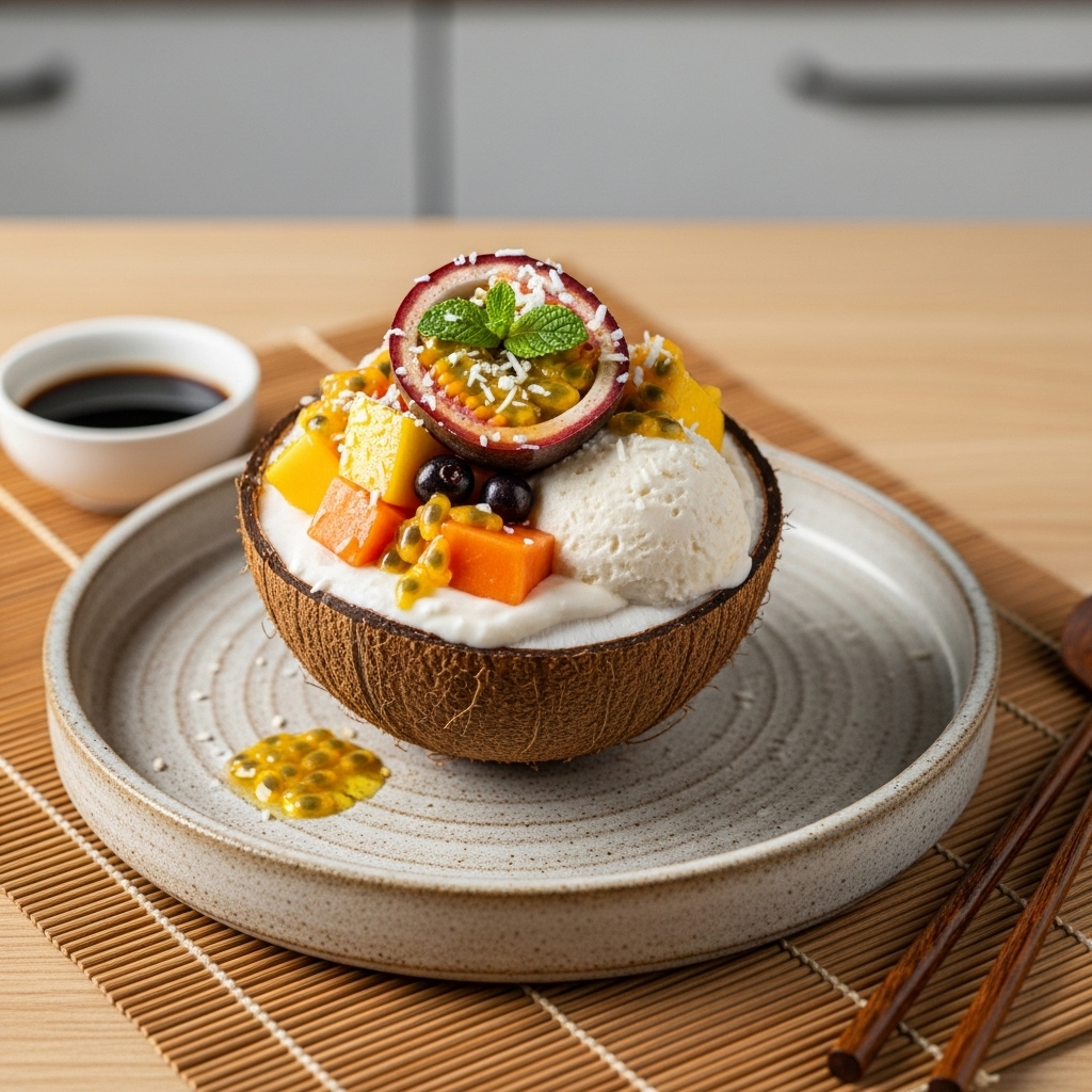 Brazilian Tropical Fruit Salad in Coconut-Almond Milk Pudding