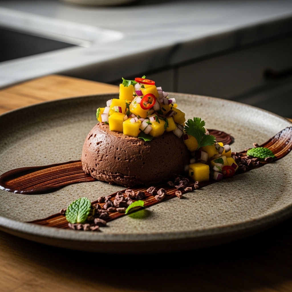 Cacao-Avocado Mousse with Mango Salsa