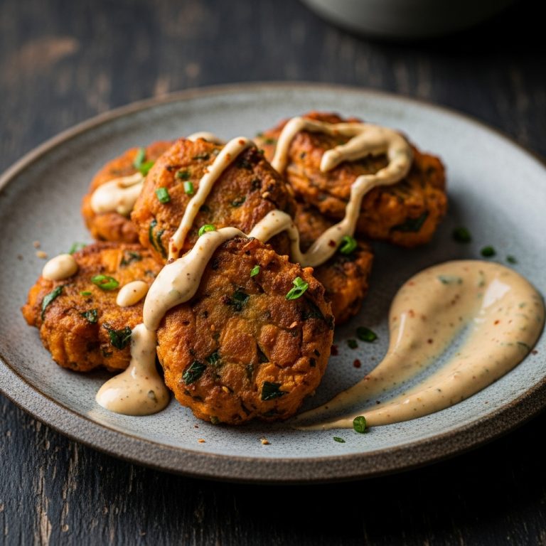 Cajun Vegetarian Bites: Creole Spiced Tofu & Sweet Potato Fritters With Aromatic Remoulade Sauce