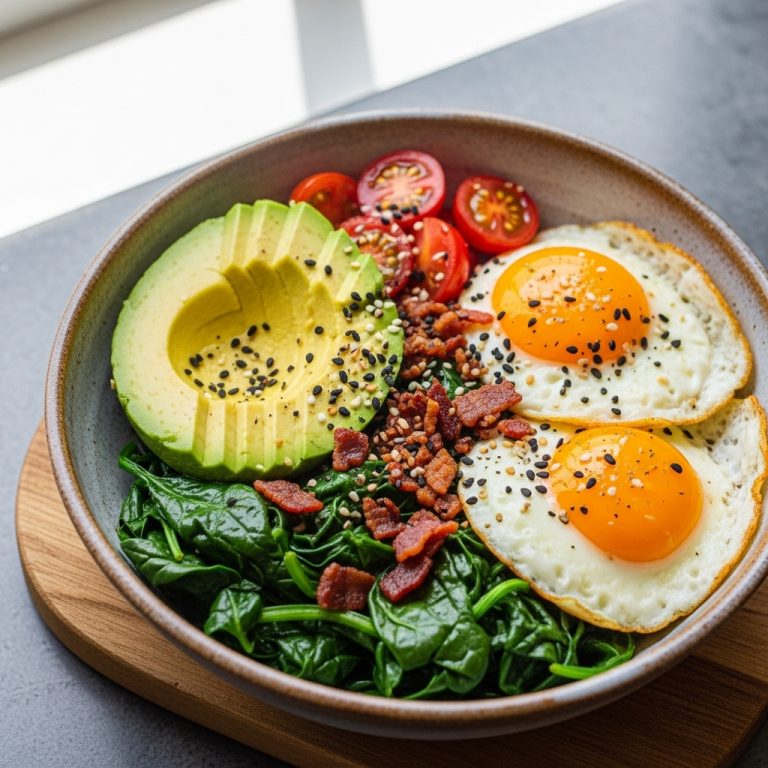 Californian Keto Breakfast Bowl with Avocado, Eggs, and Spinach
