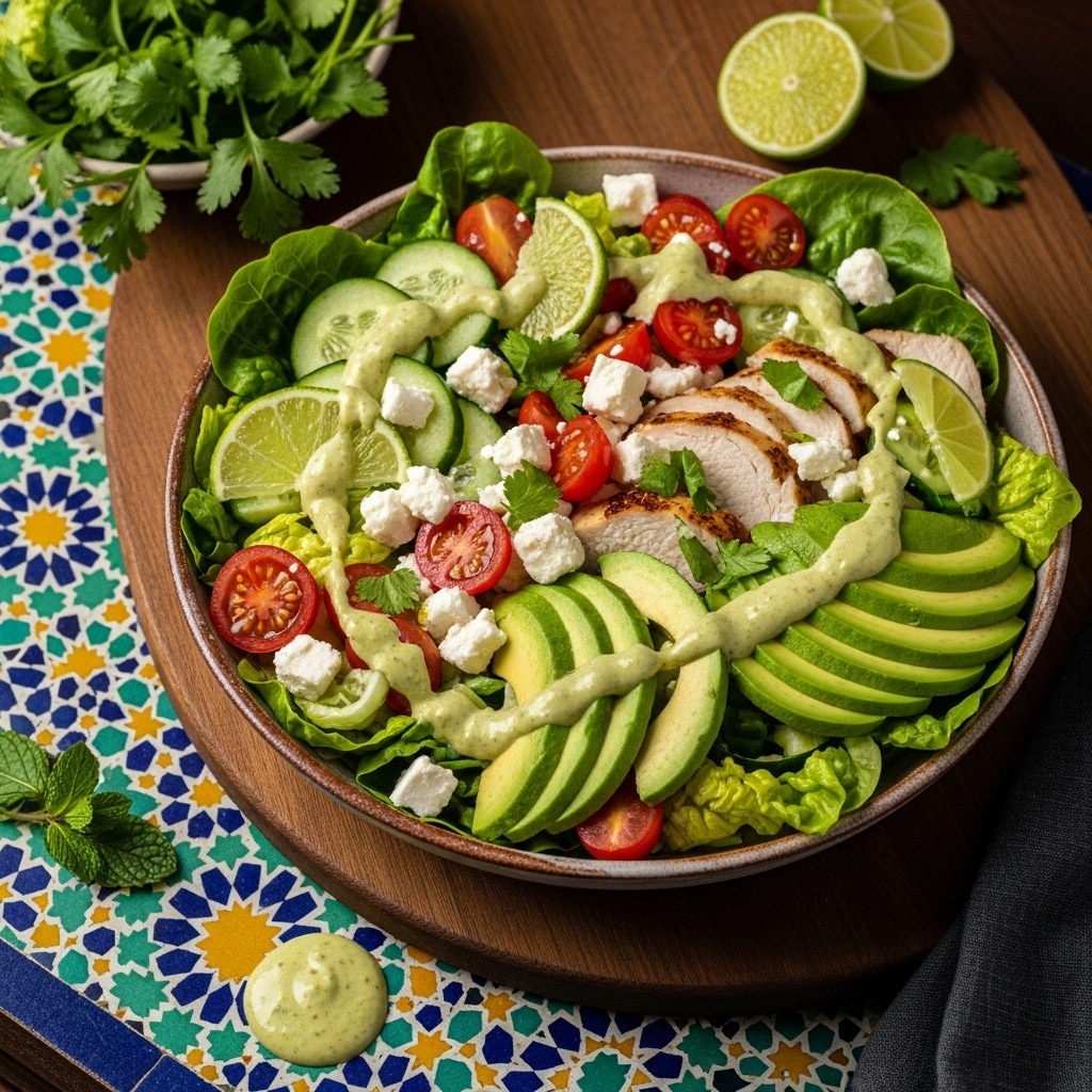 Californian Keto Lunch Salad Bowl with Avocado-Lime Dressing