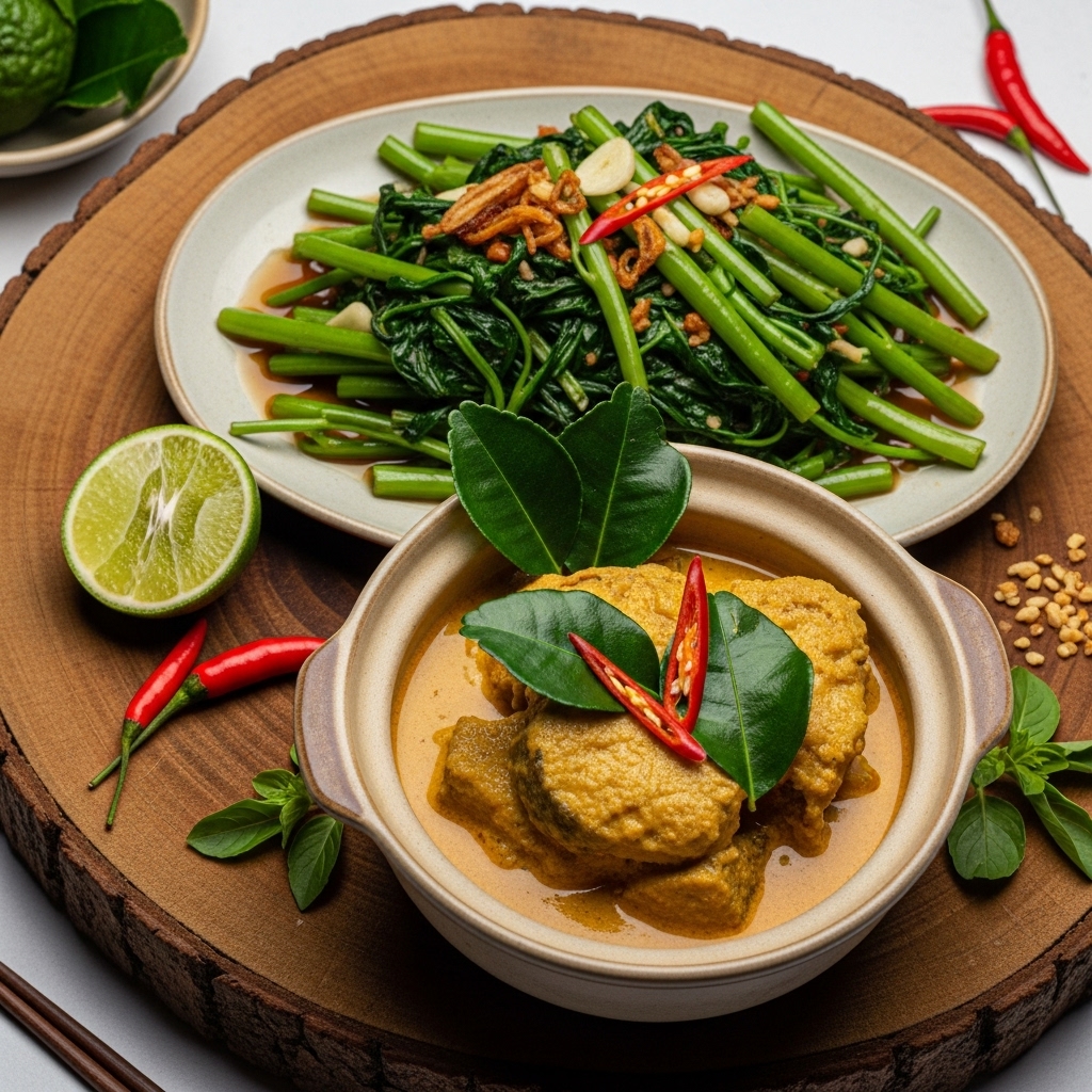 Cambodian Dinner Feast: Gluten-Free Amok Trei & Stir-Fried Morning Glory