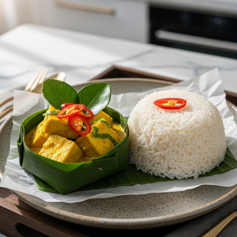 Cambodian Vegetarian Delight: Amok Tofu with Steamed Rice