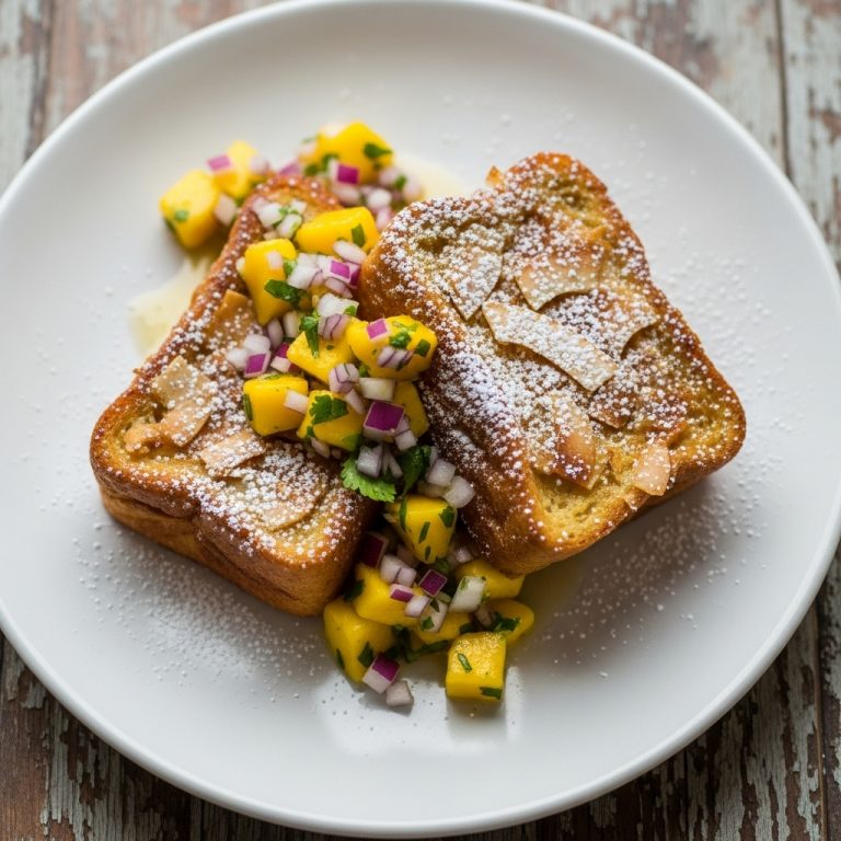 Caribbean Gluten-Free Coconut French Toast Casserole with Mango Salsa