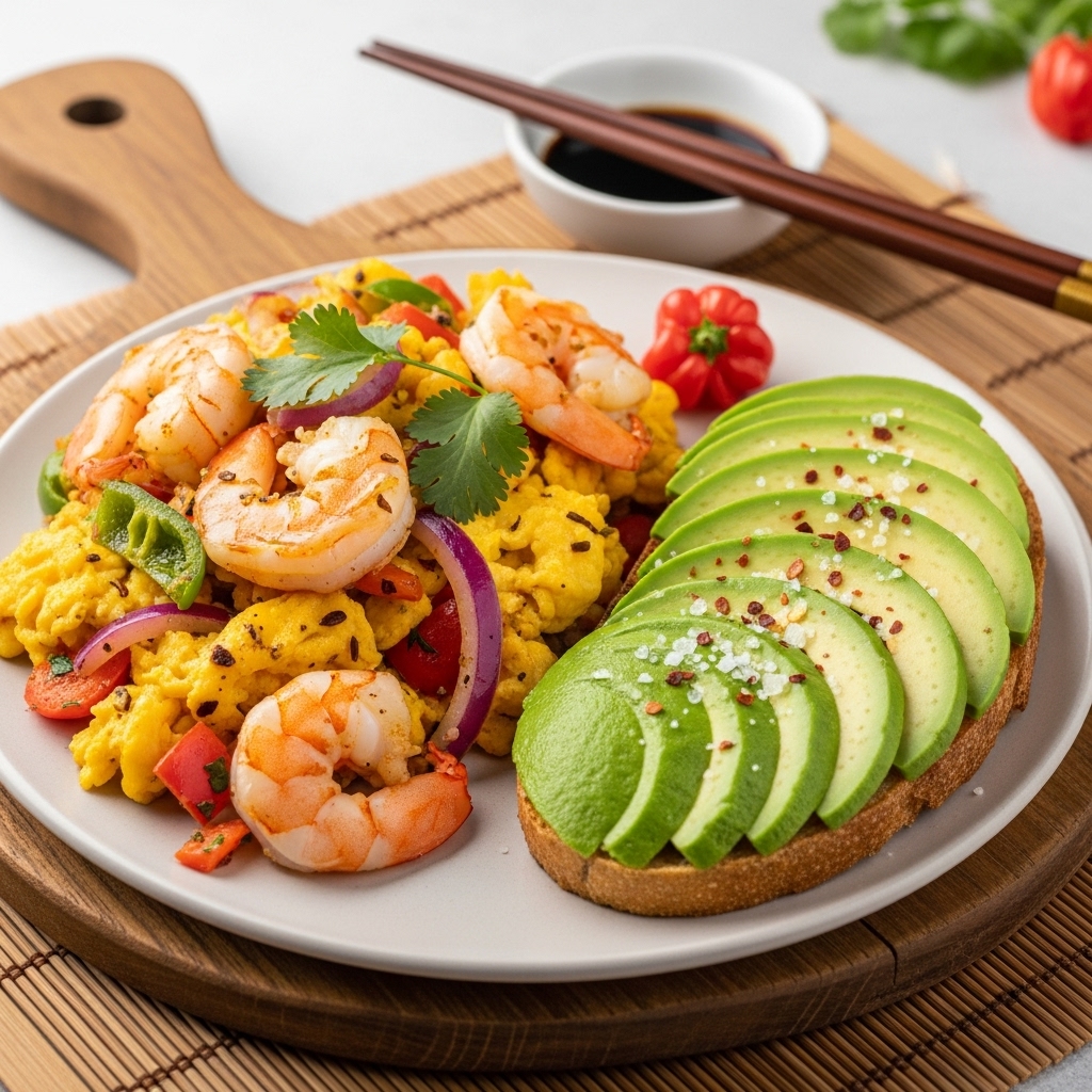 Caribbean Keto Brunch: Island Shrimp Scramble with Avocado Toast