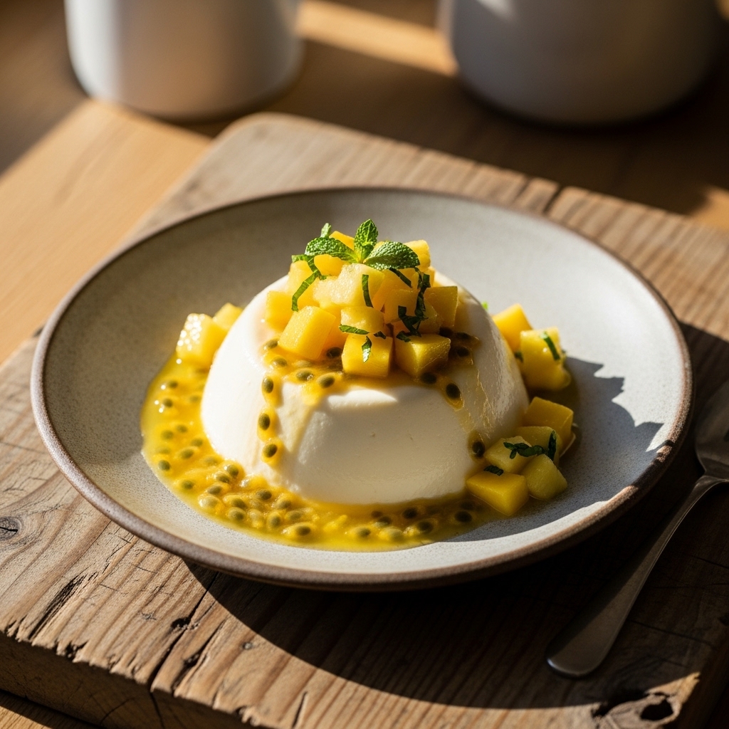 Caribbean Vegan Coconut Panna Cotta with Mango-Pineapple Salsa