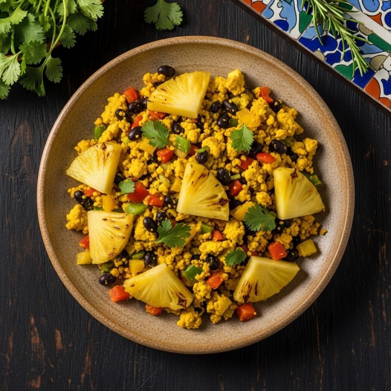 Caribbean Vegetarian Breakfast Fiesta: Island-Inspired Tofu Scramble & Grilled Pineapple
