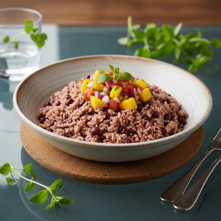 Caribbean Vegetarian Rice and Peas Bowl with Mango Salsa – A Taste of the Islands!