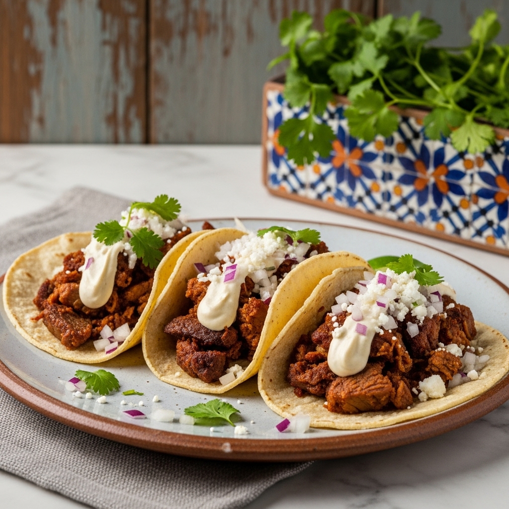 Carnitas Tacos with Chipotle-Lime Crema