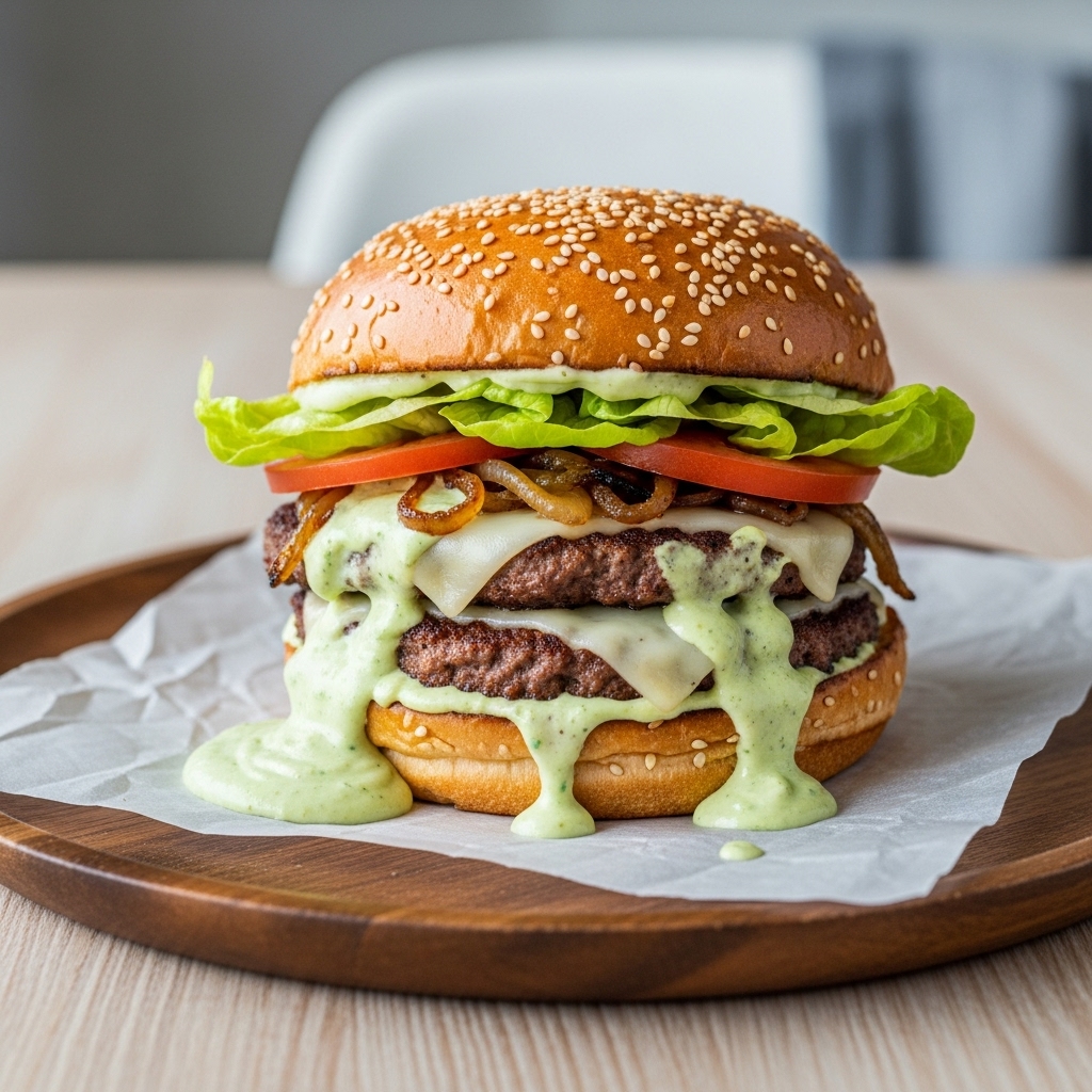Carnival Smash Burger with Creamy Poblano Sauce