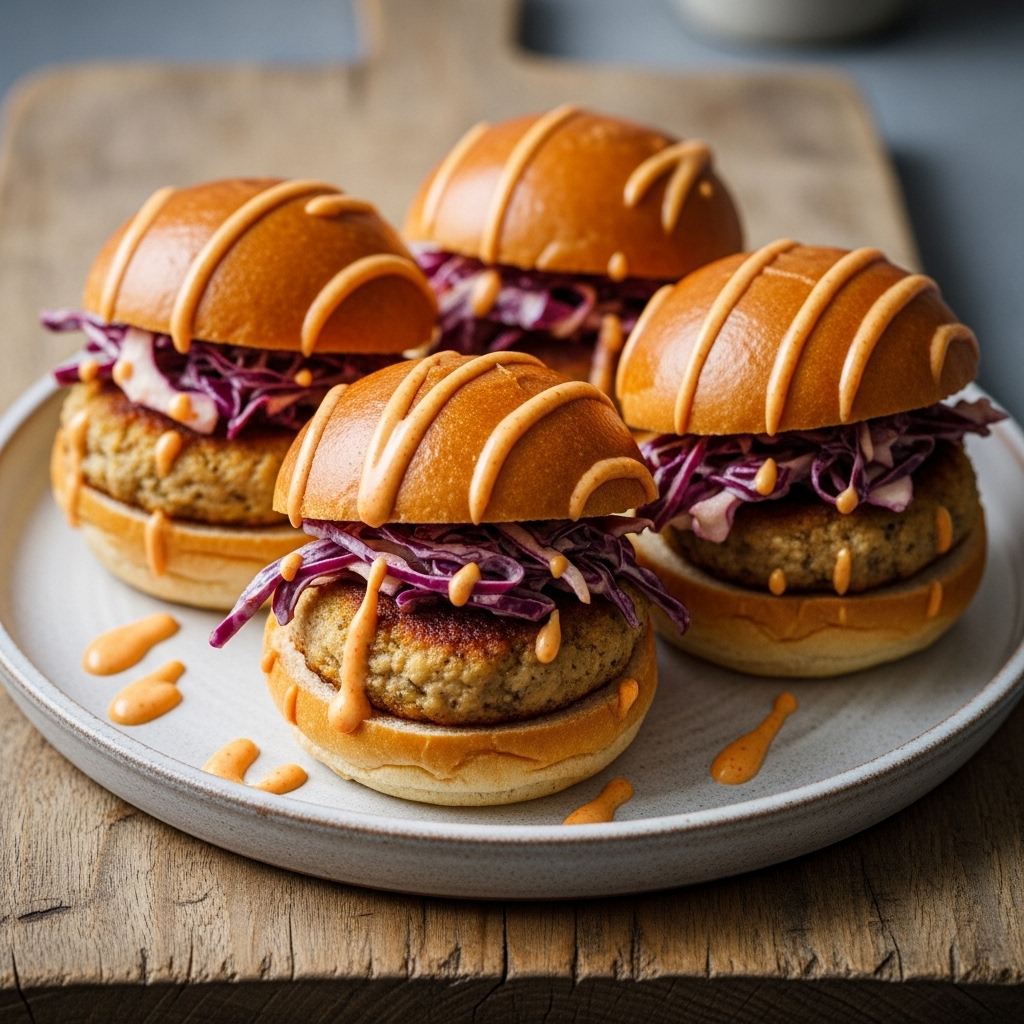 Carolina Crab Cake Sliders with Smoky Coleslaw and Spicy Remoulade