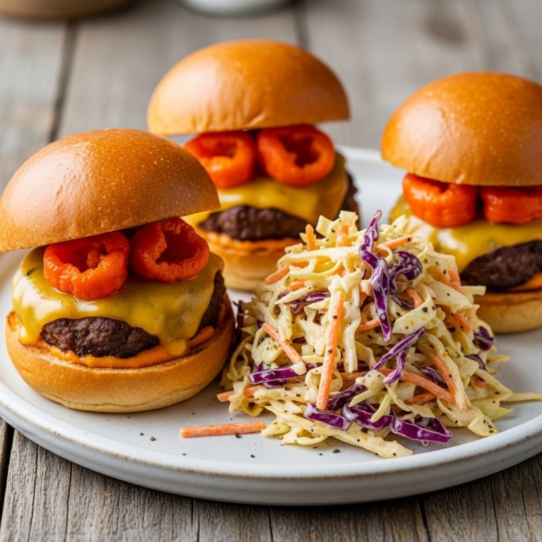 Carolina Reaper Cheeseburger Sliders with Smoky Coleslaw