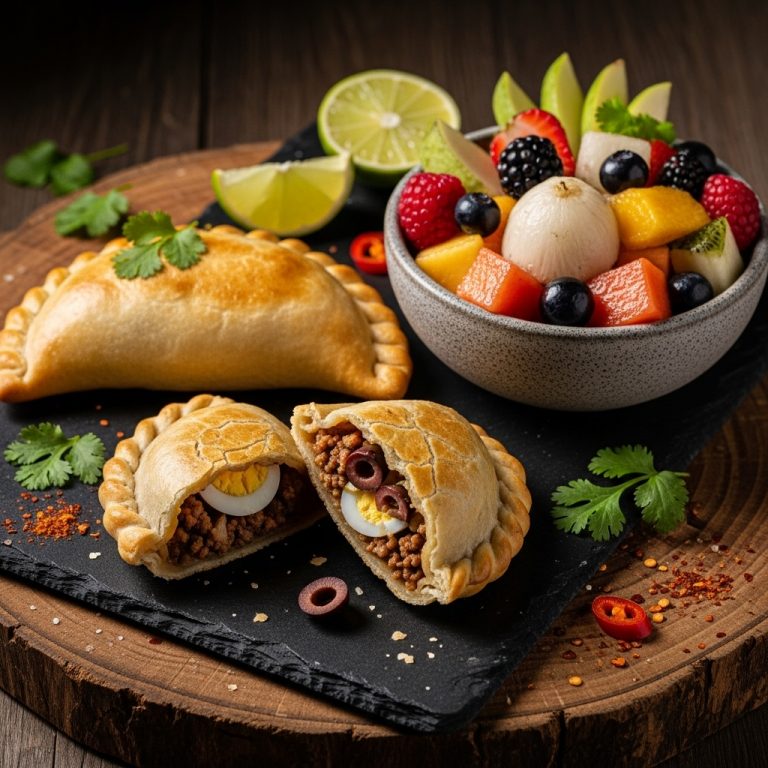 Chilean Gluten-Free Breakfast Delight: Aromatic Empanadas and Fresh Fruit Salad