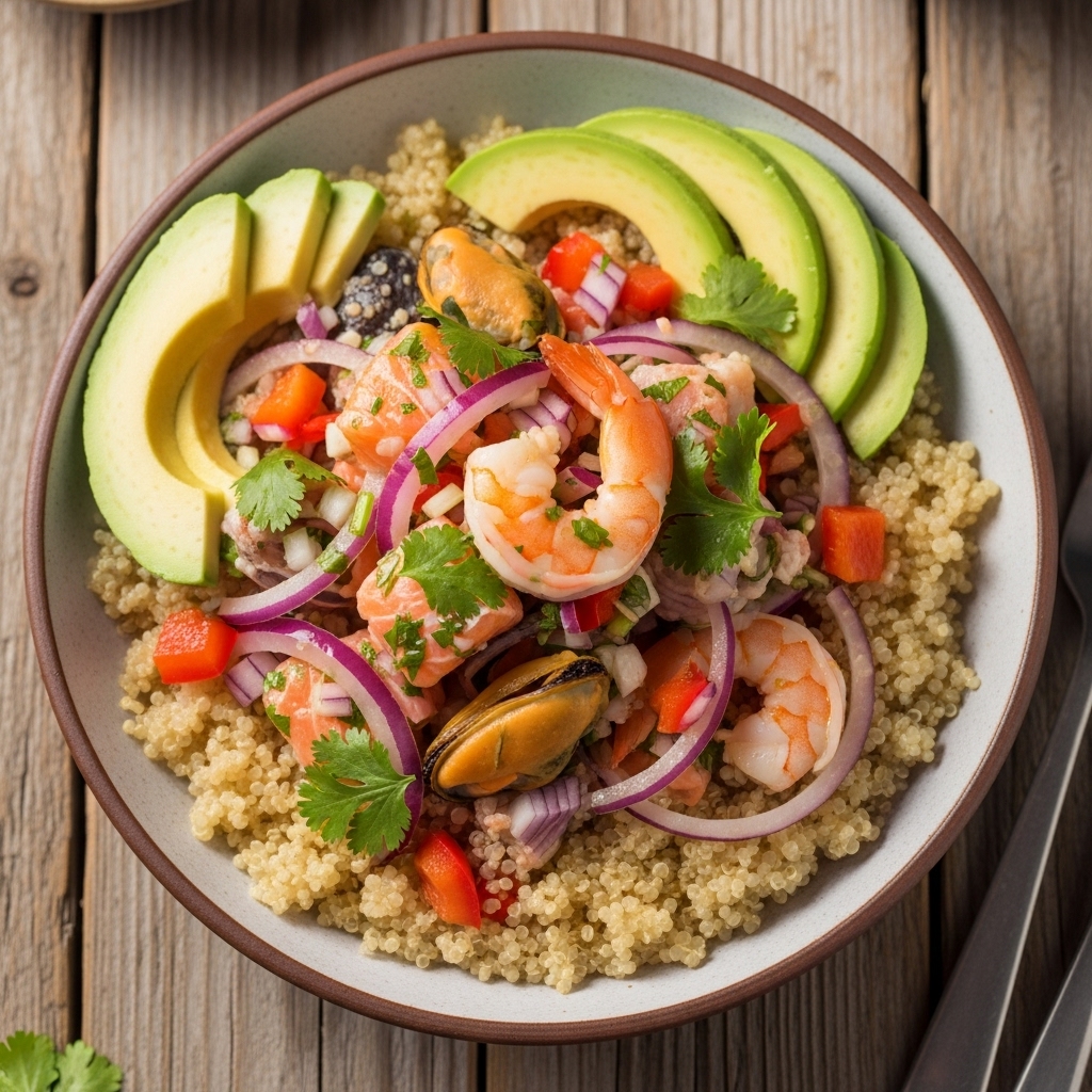 Chilean Seafood Ceviche Bowl with Quinoa & Avocado – Paleo-Friendly