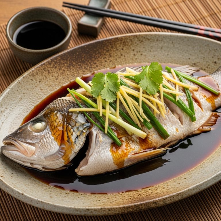 Chinese Steamed Fish with Soy-Ginger Sauce (Healthy Lunch Recipe)