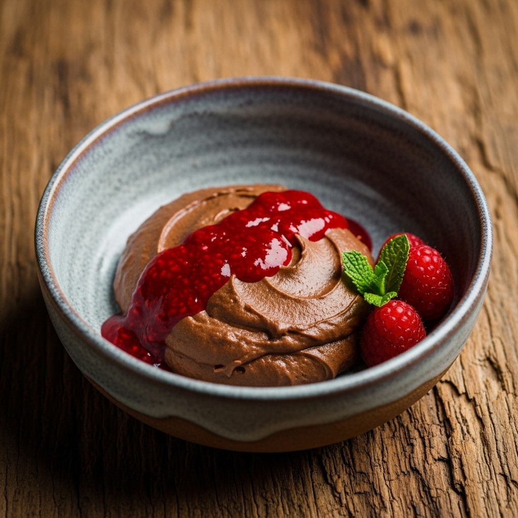 Chocolate Avocado Mousse with Raspberry Coulis