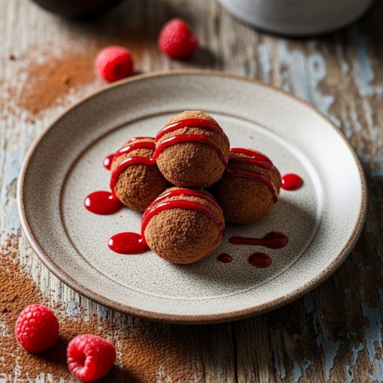 Chocolate Avocado Truffles with Raspberry Drizzle