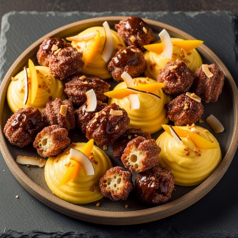 Chocolate Churro Bites with Mango Coconut Cream