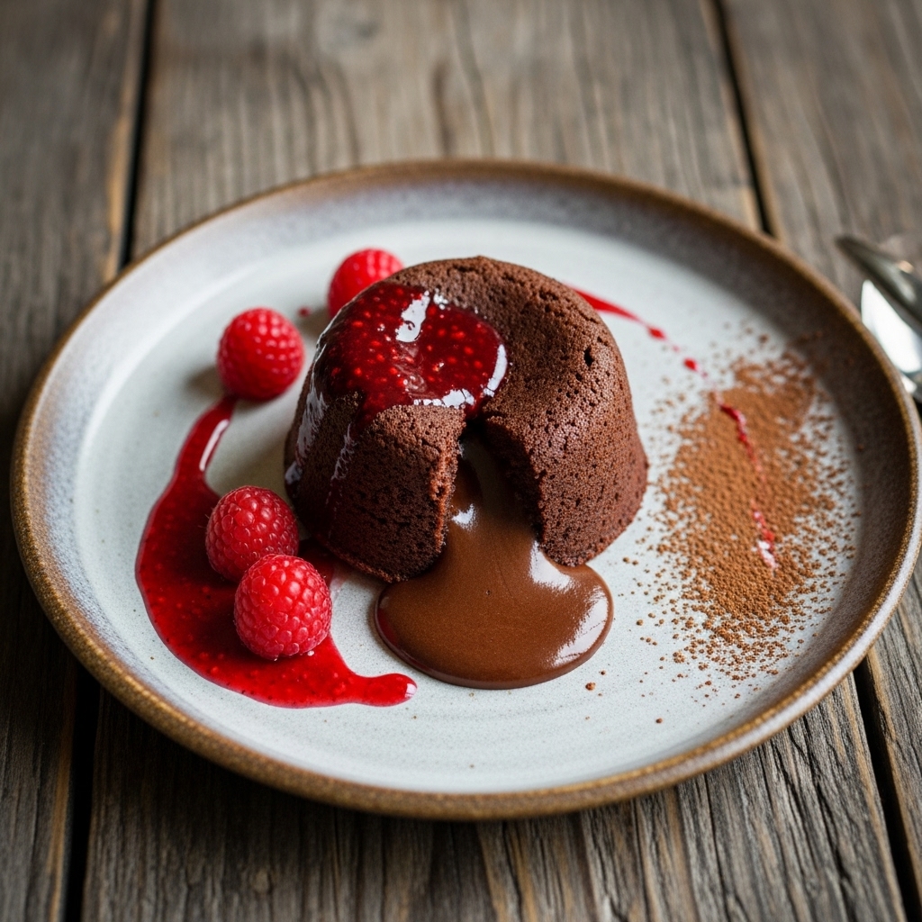 Chocolate Lava Cake with Raspberry Balsamic Reduction