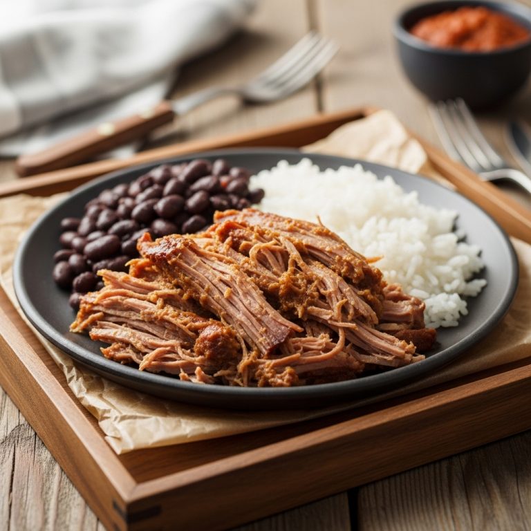 Cinematic Cuban Lunch: Mouthwatering Slow-Roasted Mojo Pork, Black Beans & Rice